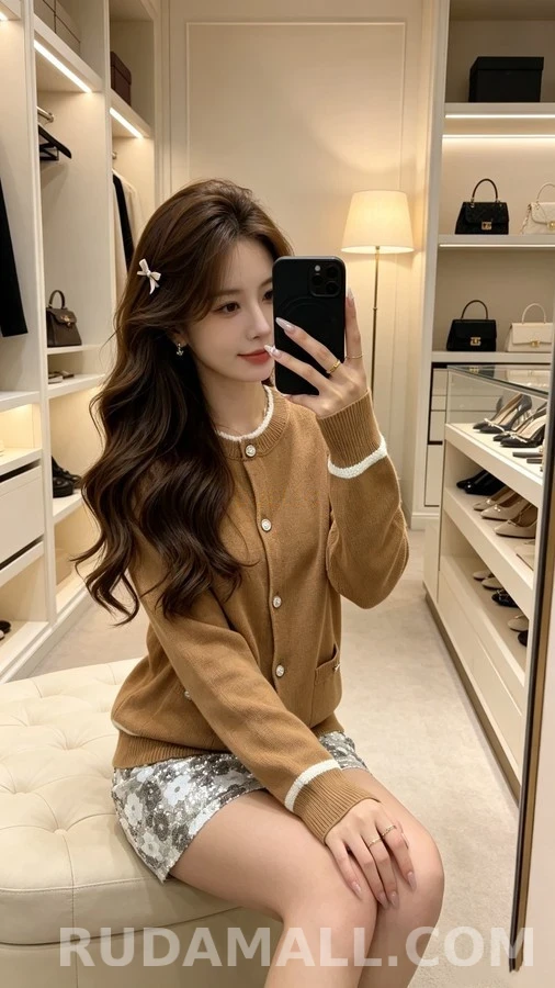 샤넬 샤넬 스캘럽넥 배색 니트 가디건 상세 이미지