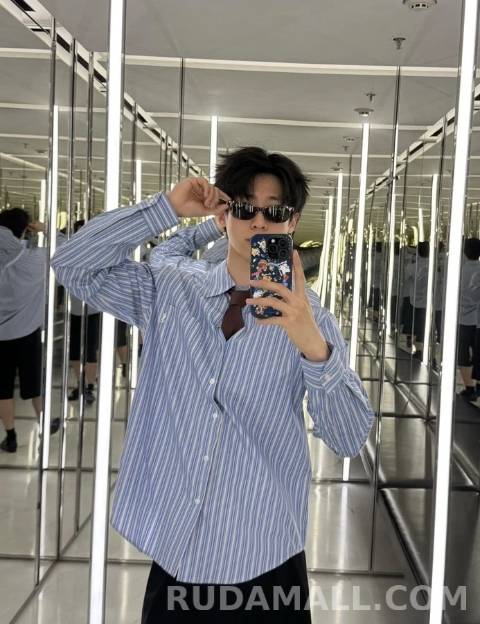 생로랑 세인트로랑 로고 자수 스트라이프 셔츠 상세 이미지