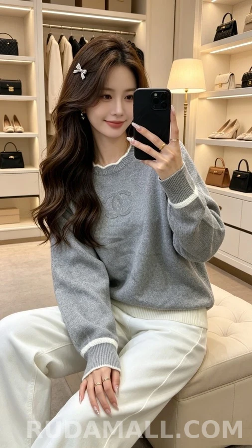 샤넬 샤넬 웨이브넥 로고 니트 상세 이미지