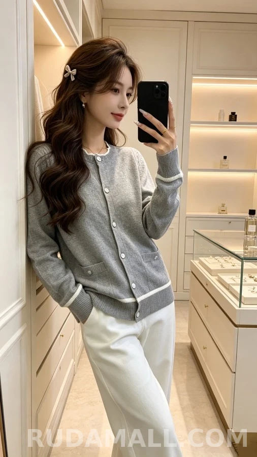 샤넬 샤넬 스캘럽 칼라 더블C 버튼 가디건 상세 이미지
