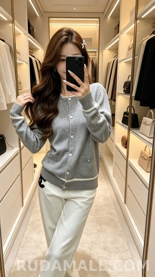 샤넬 샤넬 스캘럽 칼라 더블C 버튼 가디건 상세 이미지