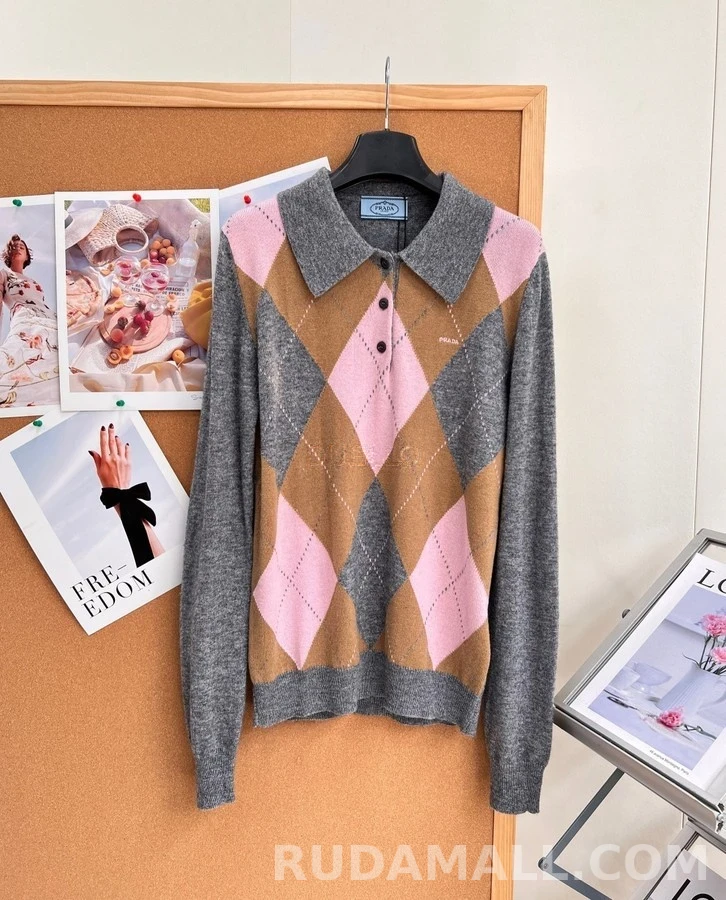 프라다 프라다 아가일 폴로 니트 긴팔 상세 이미지