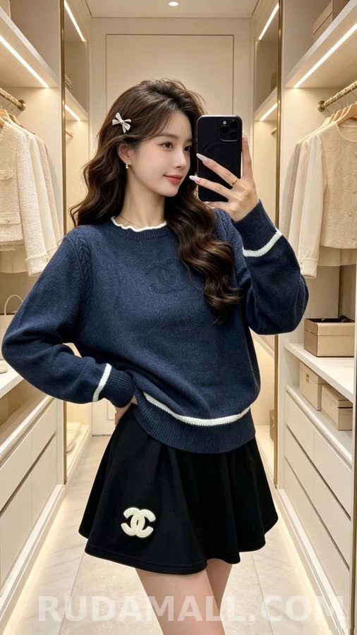 샤넬 샤넬 웨이브넥 로고 버튼 니트 상세 이미지