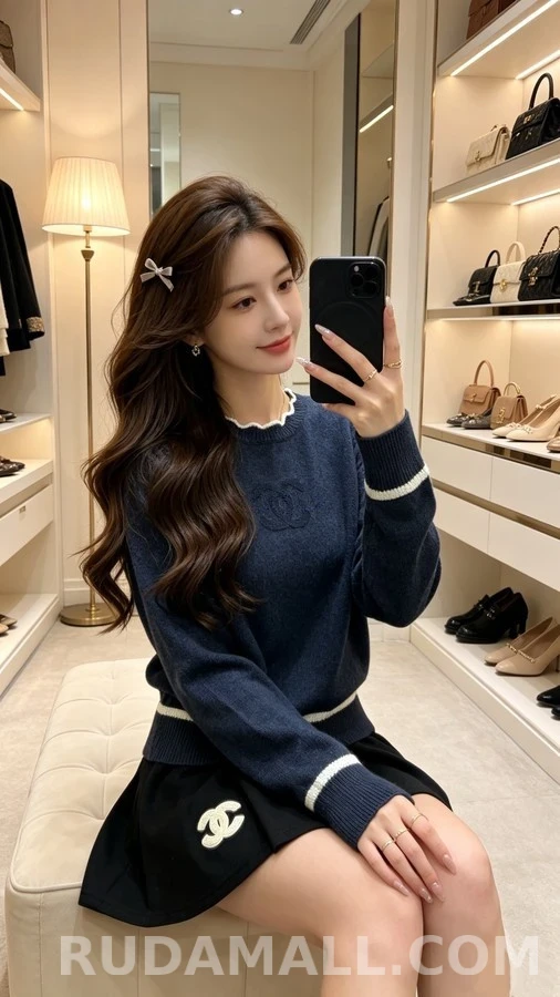 샤넬 샤넬 웨이브넥 로고 버튼 니트 상세 이미지