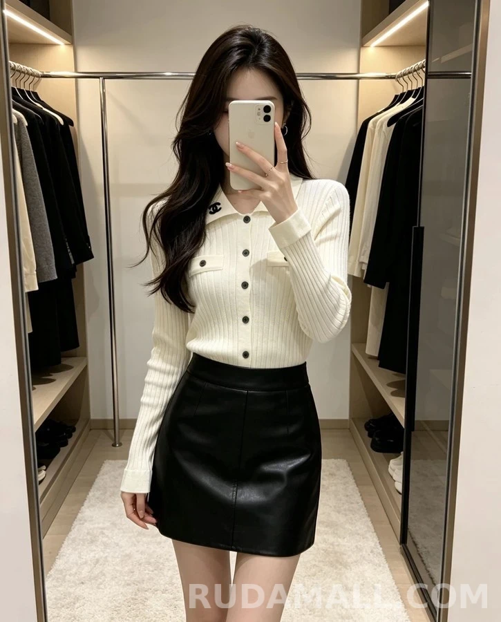 샤넬 샤넬 폴로 카라 리브 니트 가디건 상세 이미지