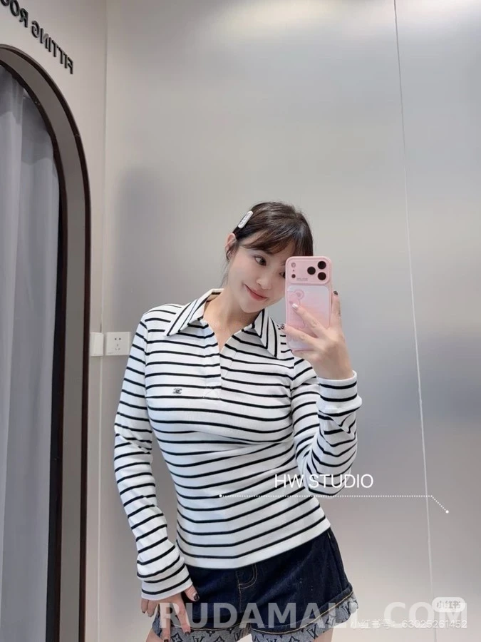 셀린느 셀린느 트리옹프 스트라이프 긴팔 티셔츠 상세 이미지