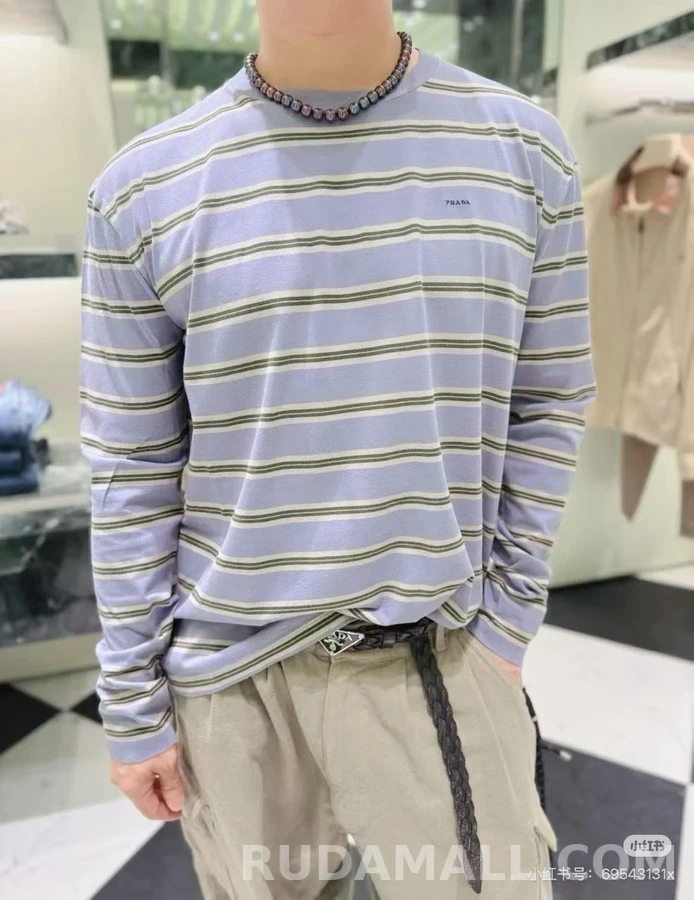 프라다 프라다 레터링 스트라이프 긴팔 티셔츠 상세 이미지