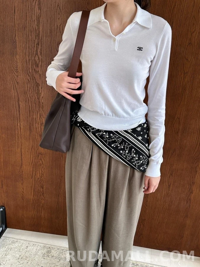 셀린느 셀린느 로고 자수 폴로 긴팔 티셔츠 상세 이미지