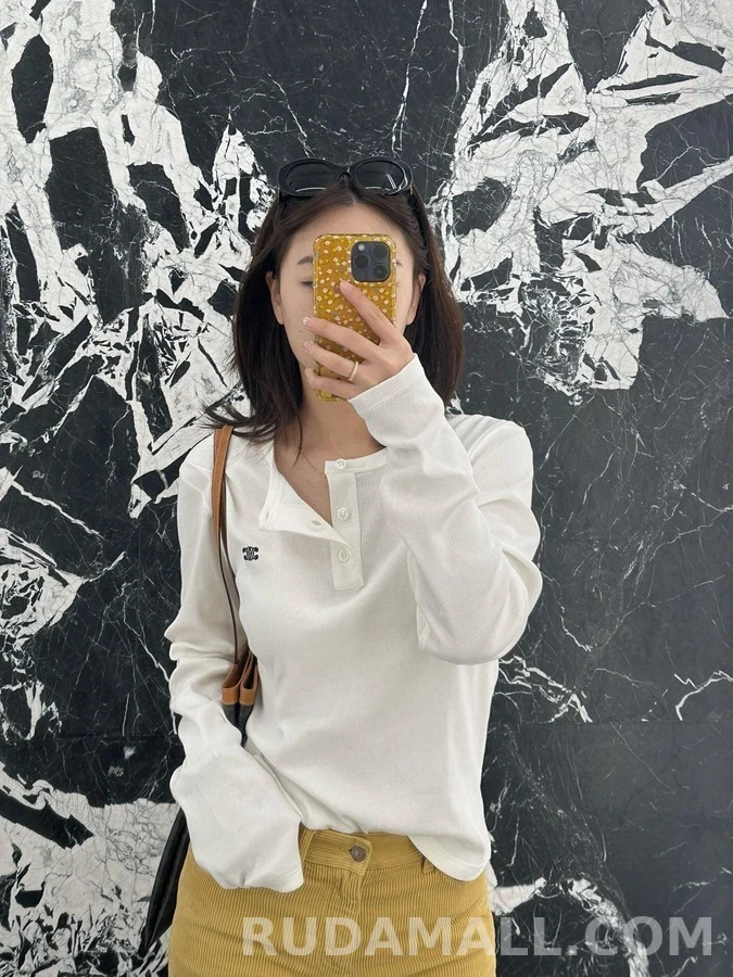셀린느 셀린느 로고 자수 폴로 긴팔 티셔츠 상세 이미지