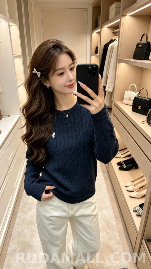 폴로 랄프 로렌 폴로 랄프 로렌 케이블 니트 라운드넥 스웨터 상세 이미지