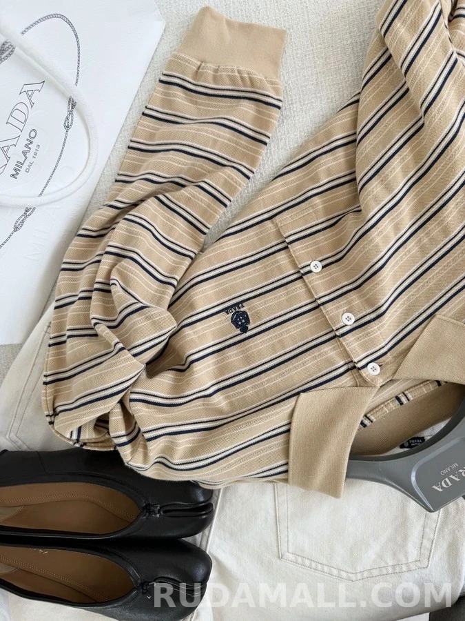 폴로 랄프 로렌 폴로 랄프 로렌 스트라이프 크롭 폴로 긴팔 티셔츠 상세 이미지