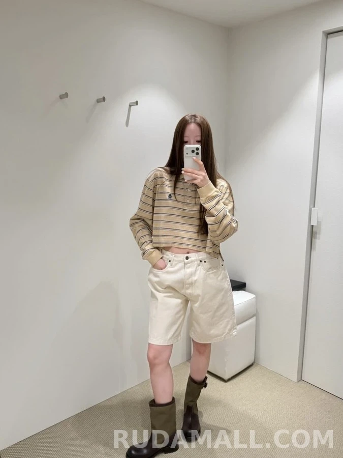 폴로 랄프 로렌 폴로 랄프 로렌 스트라이프 크롭 폴로 긴팔 티셔츠 상세 이미지