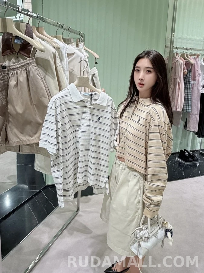 폴로 랄프 로렌 폴로 랄프 로렌 스트라이프 크롭 폴로 긴팔 티셔츠 상세 이미지
