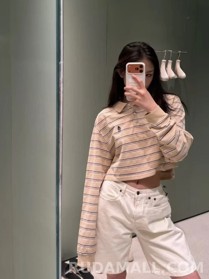 폴로 랄프 로렌 폴로 랄프 로렌 스트라이프 크롭 폴로 긴팔 티셔츠 상세 이미지