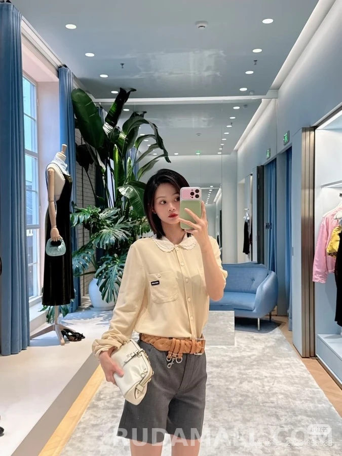 미우미우 미우미우 레이스 베이비 카라 더블 포켓 셔츠 상세 이미지