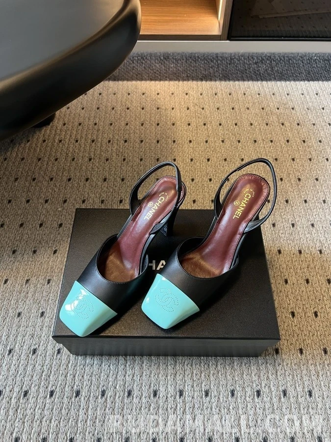 샤넬 샤넬 배색 스퀘어토 슬링백 힐 상세 이미지