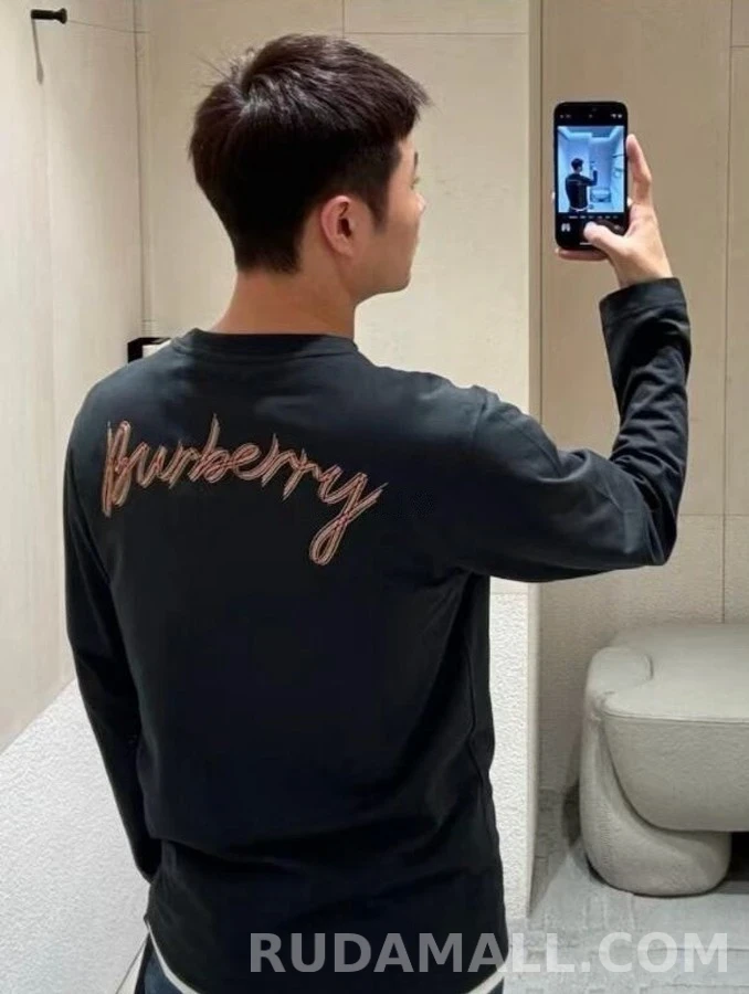 버버리 버버리 격자 패턴 & 레터링 긴팔 티셔츠 상세 이미지