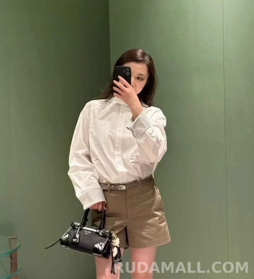 프라다 프라다 로고 스트라이프 커프스 코튼 셔츠 상세 이미지