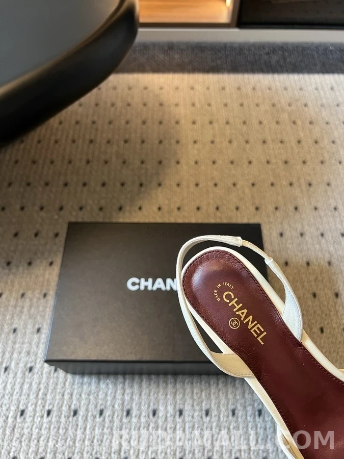 샤넬 샤넬 투톤 스퀘어토 슬링백 웨지 힐 상세 이미지