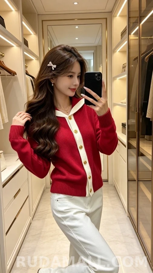 샤넬 샤넬 배색 세일러넥 가디건 상세 이미지