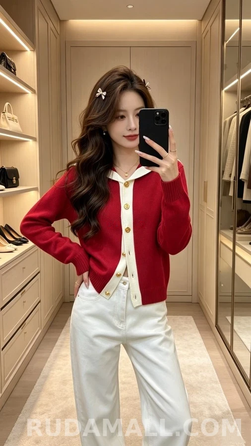 샤넬 샤넬 배색 세일러넥 가디건 상세 이미지
