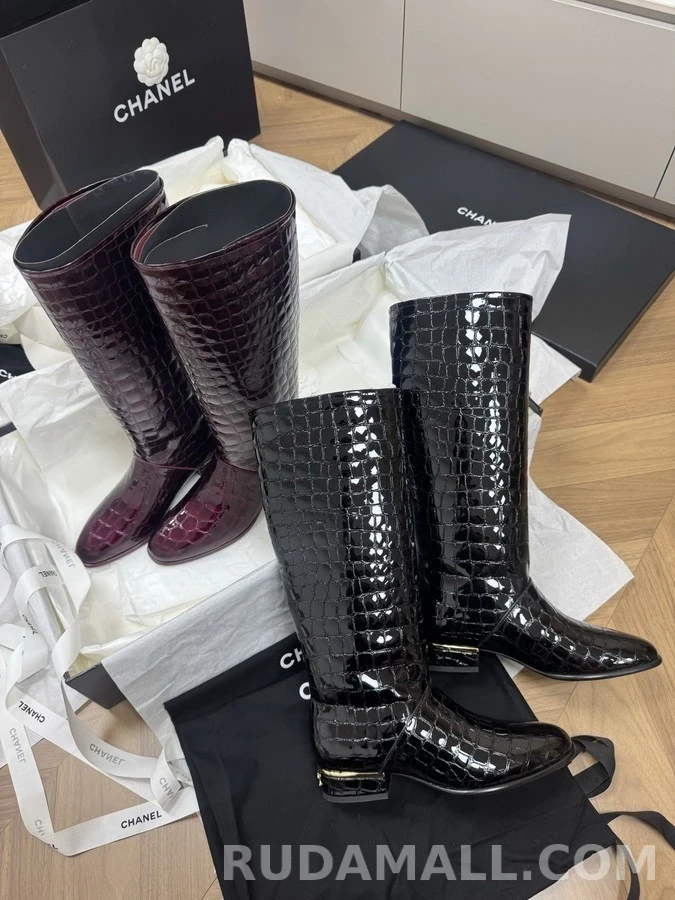 샤넬 샤넬 악어 엠보싱 에나멜 롱 부츠 상세 이미지