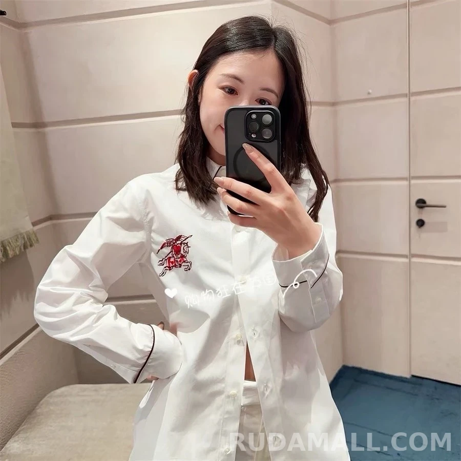 버버리 버버리 플로럴 자수 파이핑 셔츠 상세 이미지