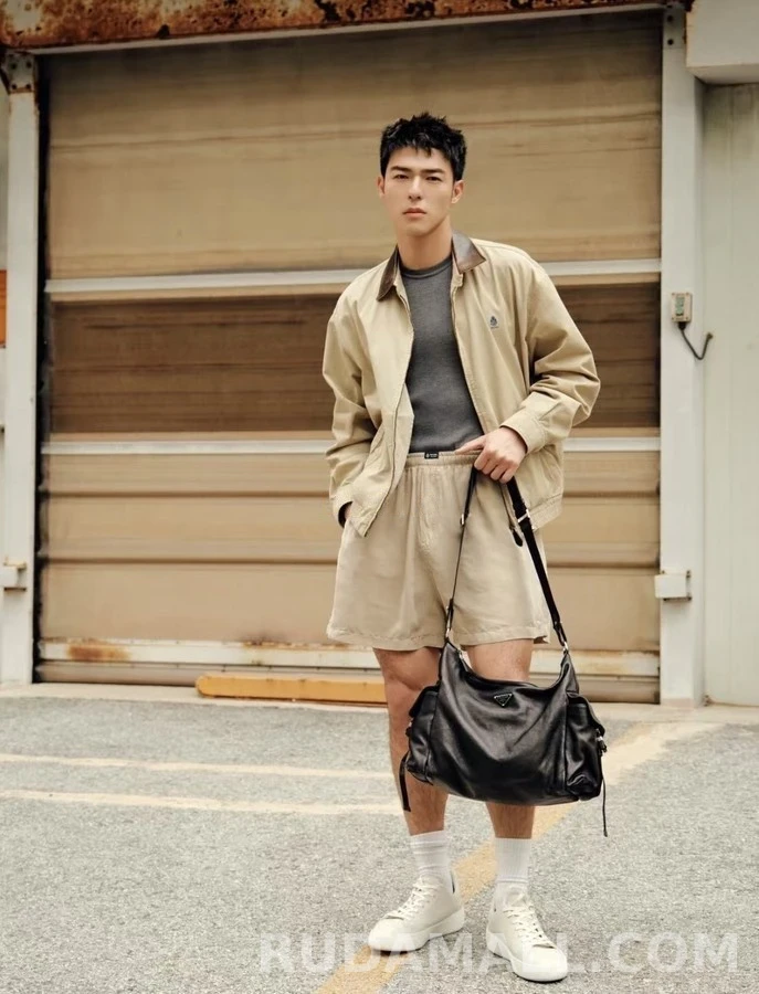 프라다 프라다 가죽 칼라 엠블럼 하링턴 자켓 상세 이미지