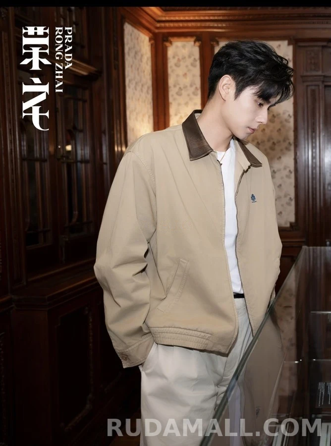 프라다 프라다 가죽 칼라 엠블럼 하링턴 자켓 상세 이미지
