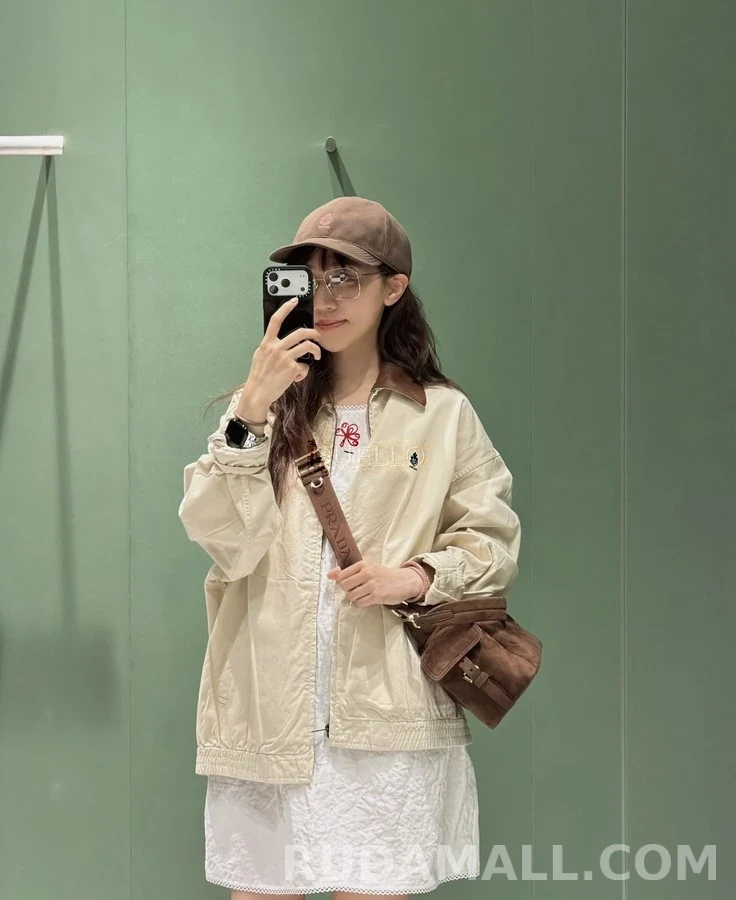 프라다 프라다 가죽 칼라 엠블럼 하링턴 자켓 상세 이미지