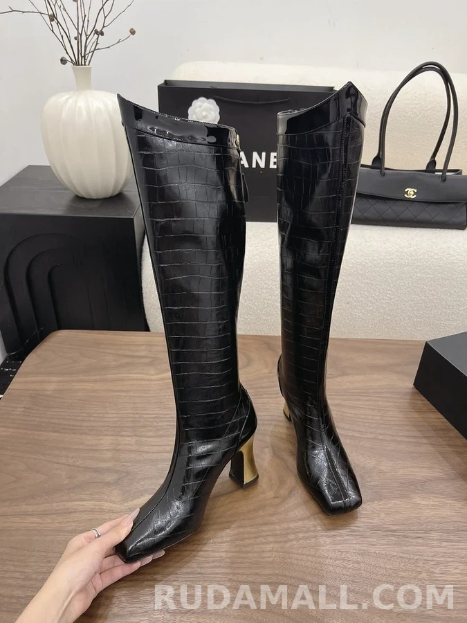 샤넬 샤넬 투톤 악어 엠보 롱 부츠 상세 이미지