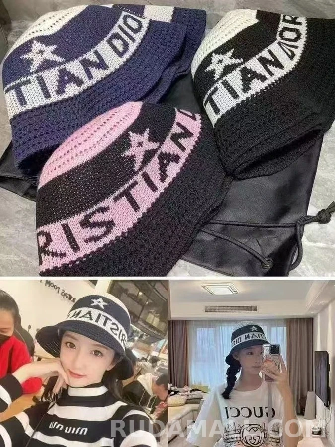 디올 디올 레터링 스타 니트 버킷햇 상세 이미지