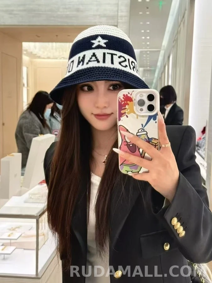 디올 디올 레터링 스타 니트 버킷햇 상세 이미지