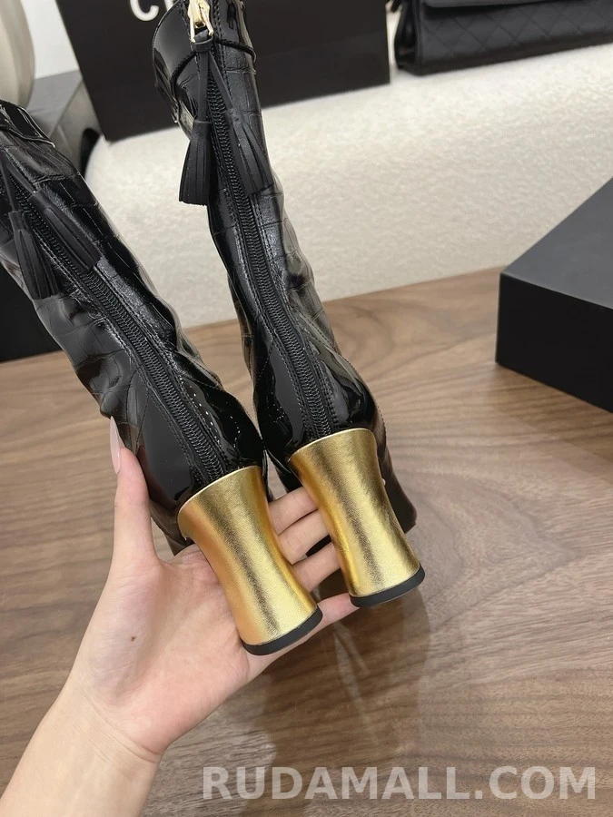 샤넬 샤넬 로고 크록 엠보 롱부츠 상세 이미지
