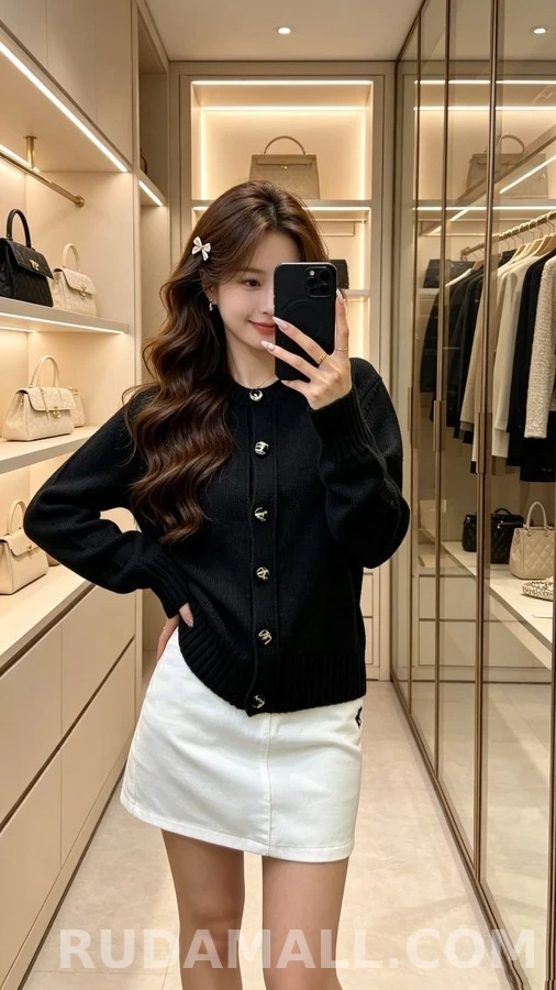 샤넬 샤넬 레터링 로고 버튼 라운드넥 가디건 상세 이미지