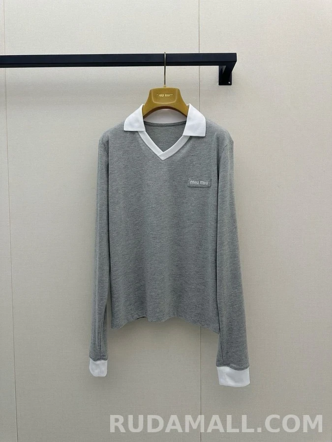 폴로 랄프 로렌 폴로 랄프 로렌 회색 배색 폴로넥 긴팔 티셔츠 상세 이미지