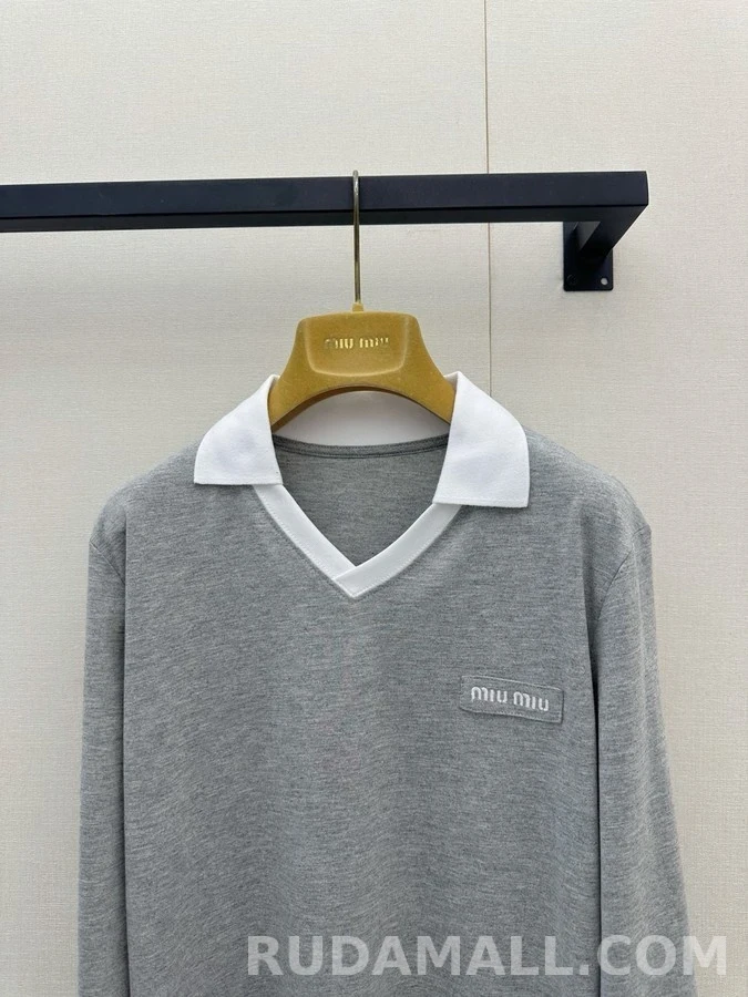 폴로 랄프 로렌 폴로 랄프 로렌 회색 배색 폴로넥 긴팔 티셔츠 상세 이미지