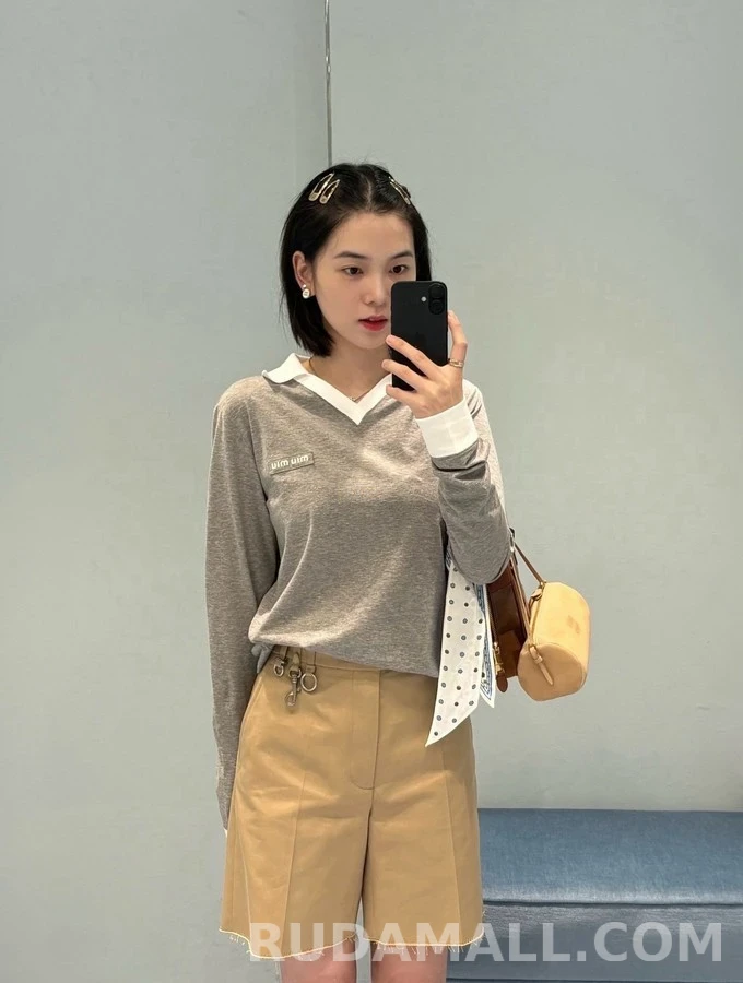 폴로 랄프 로렌 폴로 랄프 로렌 회색 배색 폴로넥 긴팔 티셔츠 상세 이미지