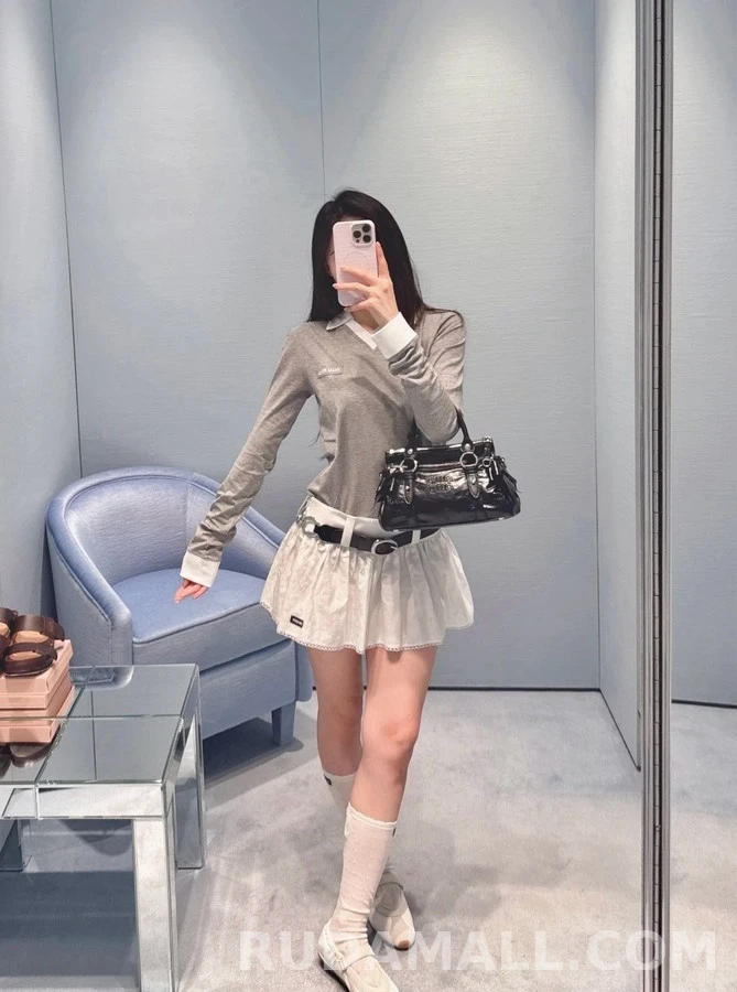 폴로 랄프 로렌 폴로 랄프 로렌 회색 배색 폴로넥 긴팔 티셔츠 상세 이미지