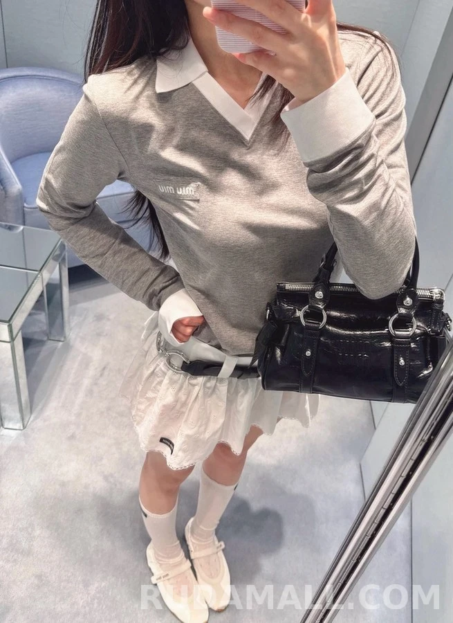 폴로 랄프 로렌 폴로 랄프 로렌 회색 배색 폴로넥 긴팔 티셔츠 상세 이미지
