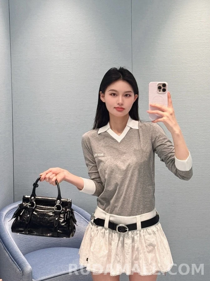 폴로 랄프 로렌 폴로 랄프 로렌 회색 배색 폴로넥 긴팔 티셔츠 상세 이미지