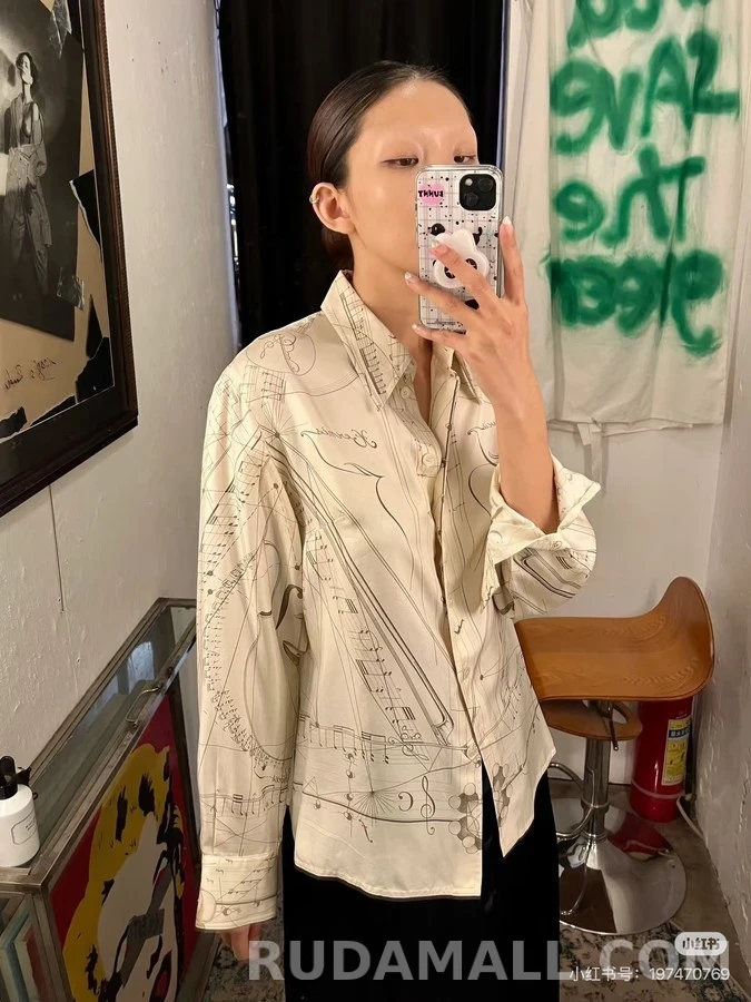 에르메스 에르메스 바이올린 악보 실크 셔츠 상세 이미지