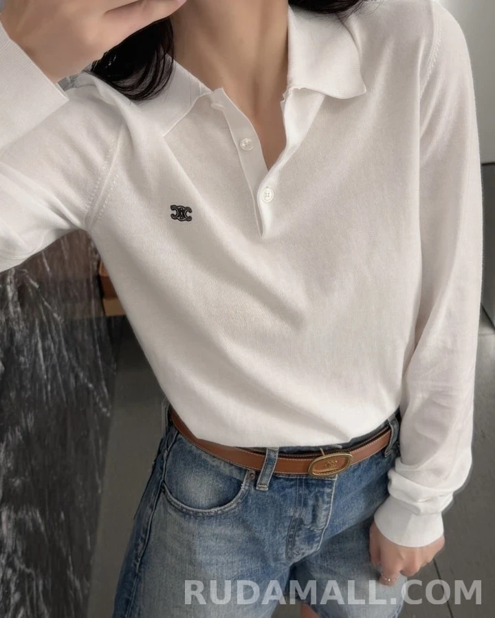 셀린느 셀린느 트리옹프 자수 긴팔 폴로 티셔츠 상세 이미지