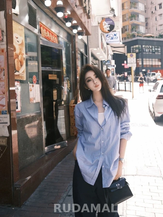 생로랑 세인트로랑 로고 스트라이프 셔츠 상세 이미지