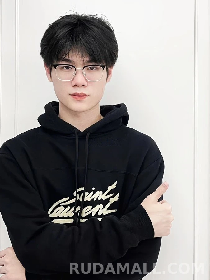 생로랑 세인트로랑 로고 플록 프린트 후드티 상세 이미지