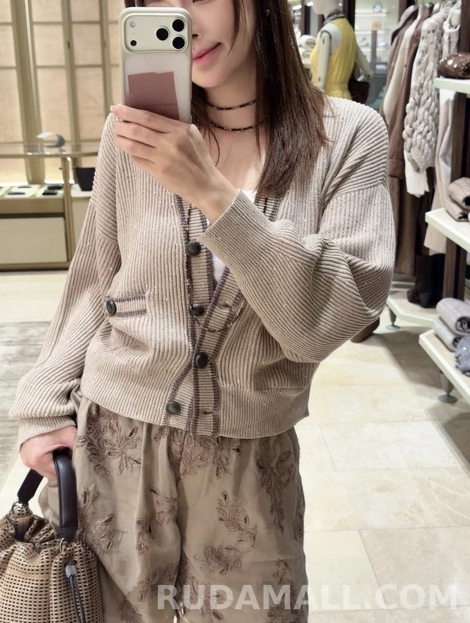 브루넬로 쿠치넬리 브루넬로 쿠치넬리 글리터 립 V넥 가디건 상세 이미지