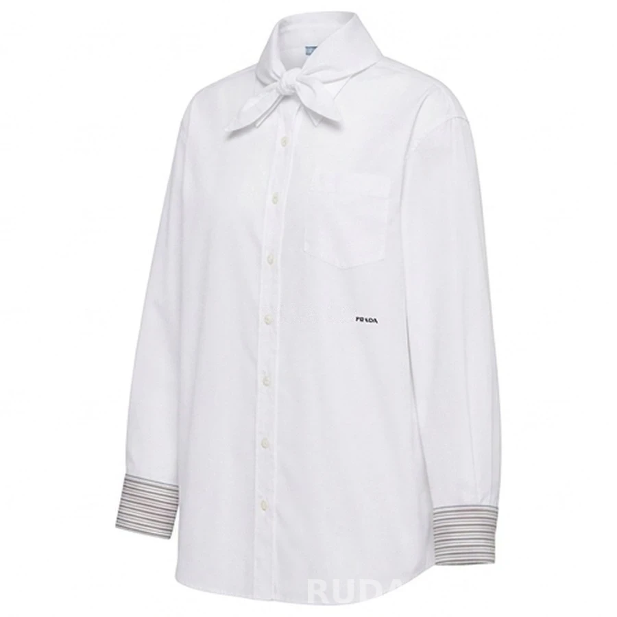 프라다 프라다 타이넥 스트라이프 커프스 셔츠 상세 이미지