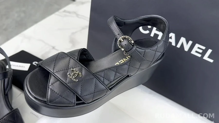 샤넬 샤넬 퀼팅 플랫폼 웨지 샌들 상세 이미지