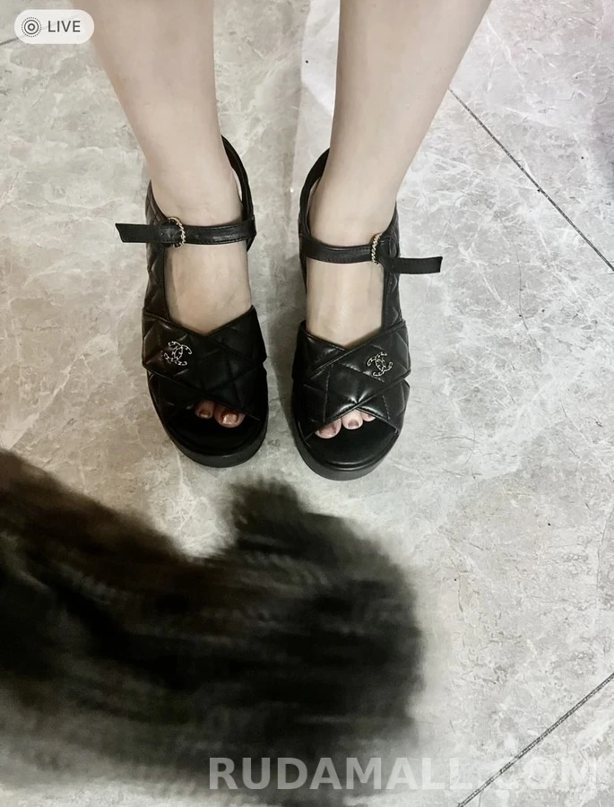 샤넬 샤넬 퀼팅 플랫폼 웨지 샌들 상세 이미지