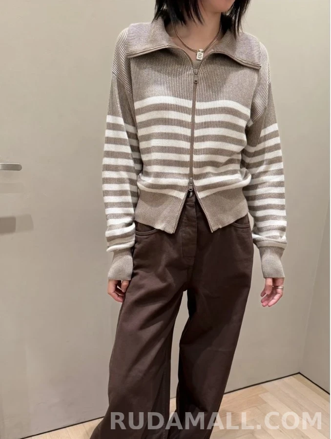 브루넬로 쿠치넬리 브루넬로 쿠치넬리 스트라이프 양방향 지퍼 가디건 상세 이미지